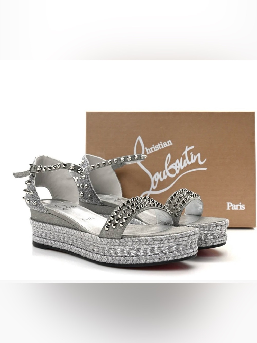 Christian Louboutin Vacchetta Laminato Madmonica 60 Platform Sandals in Silver.